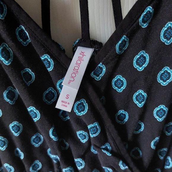 Xhilaration - Black & Blue Geometric Floral Spaghetti Strap Maxi Dress w/ Slit - Picture 2 of 10